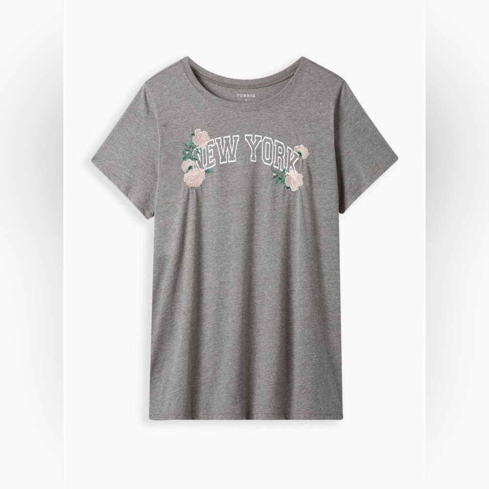 TORRID Everyday Embroidered Tee Signature Jersey New York Heather Grey Size 3